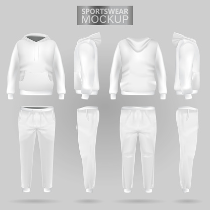 Mockup Of The White Sportswear Hoodie And Trousers In Four Dimensions ...
