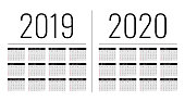 Mockup Simple calendar Layout for 2019 and 2020 years. Week starts from Monday.