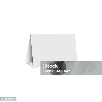 istock Mockup white blank promotion banner holder, isolated table stand 613860580