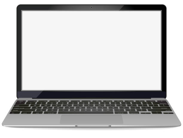 mockup with blank screen - front view.Open laptop with blank screen isolated on background - vector illustration. mockup with blank screen - front view.Open laptop with blank screen isolated on background - vector illustration computer monitor stock illustrations