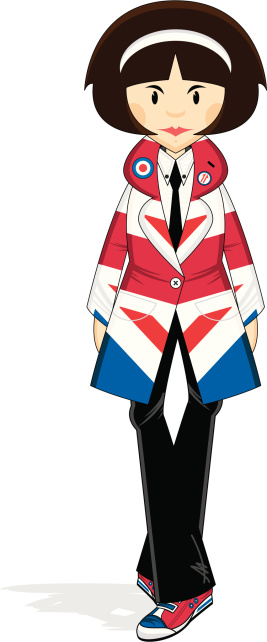 Vector illustration of a cool Mod style girl with sixties bob and Union Jack jacket. vector