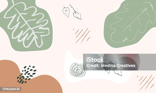 istock Modern abstract floral art vector leaves background. Hand draw leaves and line art background for social media, cover, interior decor. 1296266435