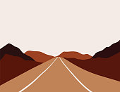 Modern abstract landscape. The sky, the hills, the road. Vector illustration