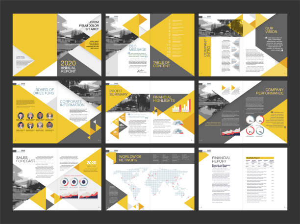 modern annual report layout design A set of modern annual report layout design brochure drawings stock illustrations