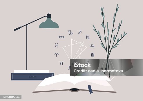 istock A modern astrology concept, a natal chart scheme with zodiac signs  hovering over the open book 1285006346