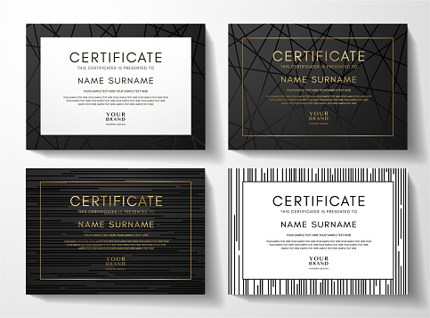 Modern black certificate frame design set with luxury line pattern