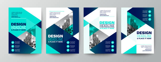 modern blue and green design template for poster flyer brochure cover. Graphic design layout with triangle graphic elements and space for photo background vector art illustration