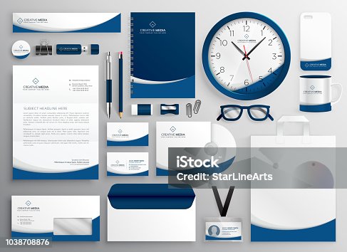 istock modern blue professional business stationery set 1038708876