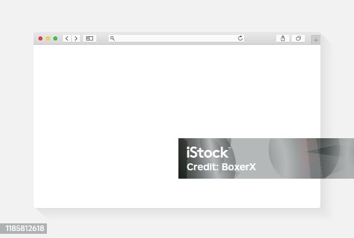 istock Modern browser window design isolated. Web window screen mockup. Internet empty page concept with shadow. Vector illustration 1185812618