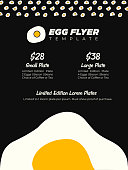 Modern Brunch Menu or Breakfast Eggs Promo Flyer or Leaflet Poster on Black Background with Giant Egg Yolk