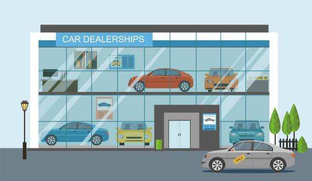 nowoczesny salon samochodowy - car dealership stock illustrations