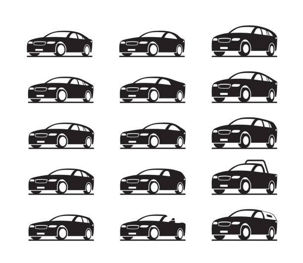 Modern cars in perspective Modern cars in perspective – vector illustration car silhouettes stock illustrations