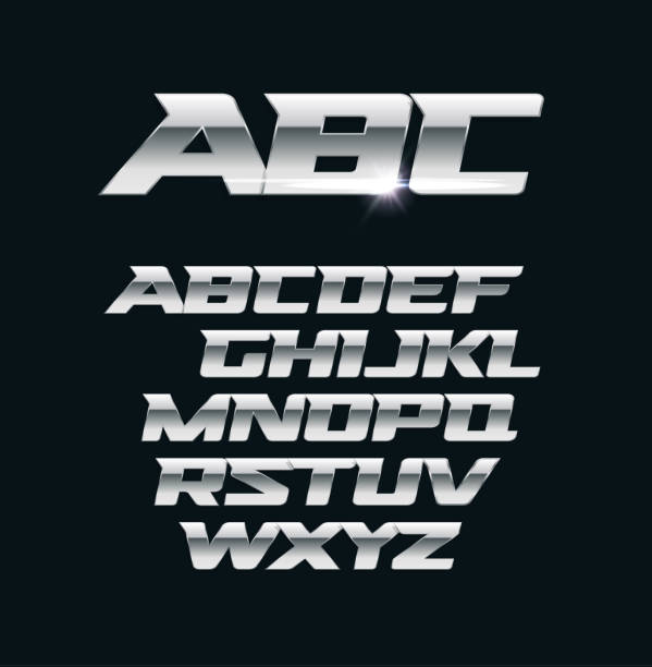 Modern chrome vector font. Metallic letters, polished steel style symbols. Aluminium bold geometric alphabet. vector art illustration
