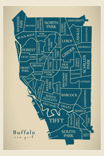 Modern City Map - Buffalo New York city of the USA with neighborhoods and titles Modern City Map - Buffalo New York city of the USA with neighborhoods and titles buffalo new york stock illustrations