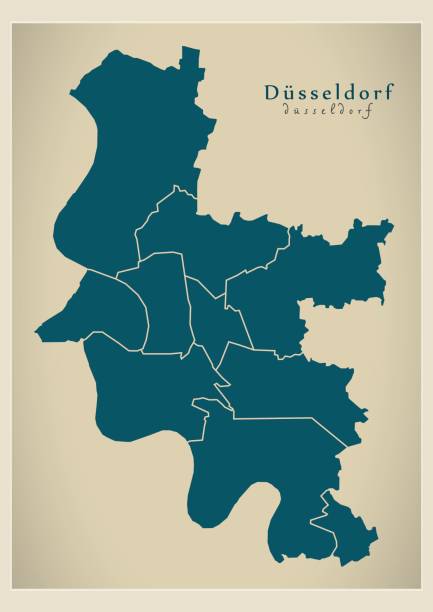 moderne stadtplan - stadt düsseldorf mit bezirken de - düsseldorf stock-grafiken, -clipart, -cartoons und -symbole