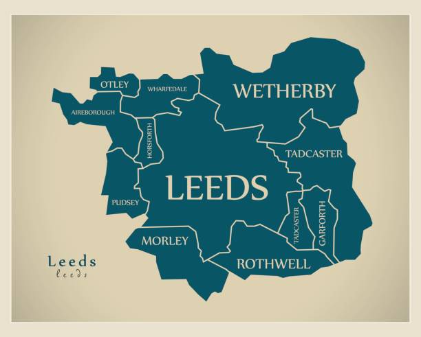 современные карты города - лидс с помеченными районами англии иллюстрация - leeds stock illustrations