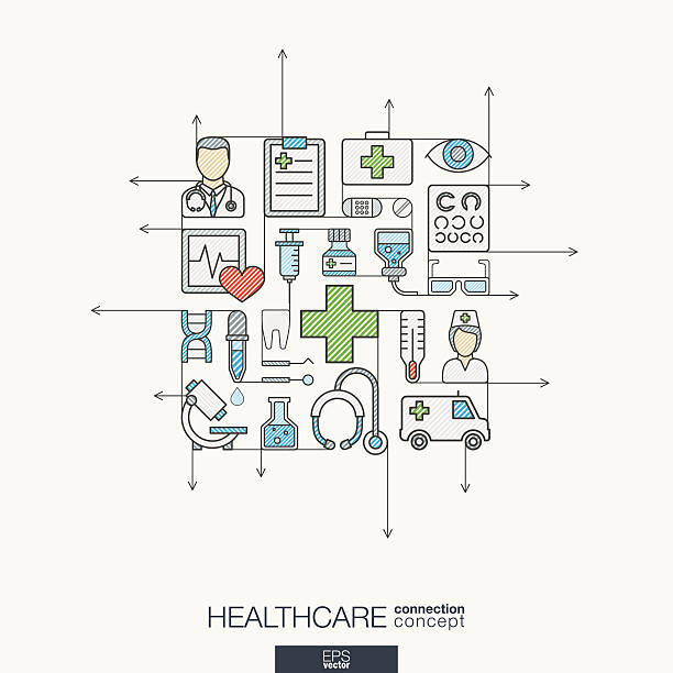 Modern color vector concept, with connected flat design icons Modern color vector concept, with connected flat design icons. Abstract illustration for medical, health, care, medicine, network and global concepts. nurse drawings stock illustrations