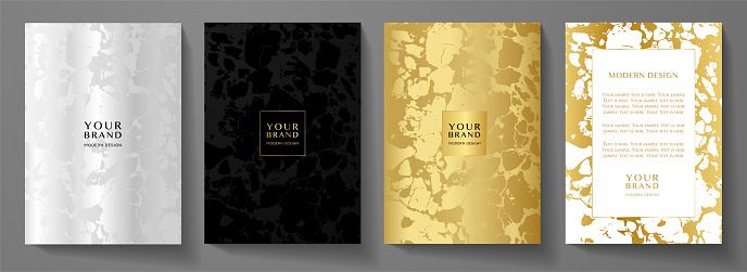 Modern cover, frame design set. Creative premium background with silver, black, gold abstract marble pattern