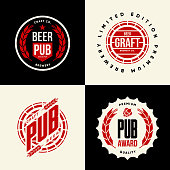 Modern craft beer drink vector isolated logo sign for bar, pub, brewery or brewhouse.
Premium quality organic logotype tee print badge illustration. Brewing fest fashion t-shirt emblem design set.