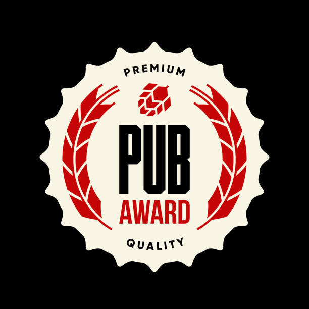 ilustrações de stock, clip art, desenhos animados e ícones de modern craft beer drink vector logo sign for bar, pub, brewhouse or brewery isolated on dark. - beer hop