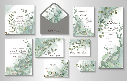 Modern creative design,  background marble texture with leaves. Wedding invitation.  Alcohol ink.