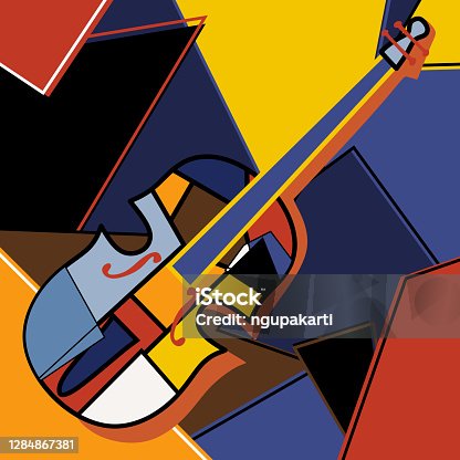 istock Modern cubist style handmade drawing of cello. Jazz music in retro geometric abstraction style. Classical music instrument. Classical music instrument theme. Vector art design illustration 1284867381