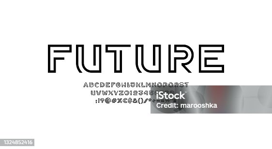 istock Modern digital style alphabet, trendy font from thin segment line, minimal technology style letters and numbers and punctuation marks, vector illustration 10EPS 1324852416