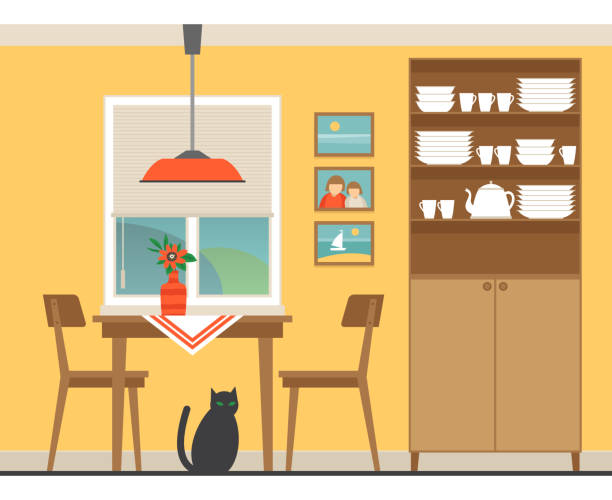 bildbanksillustrationer, clip art samt tecknat material och ikoner med moderna matsal - dining room