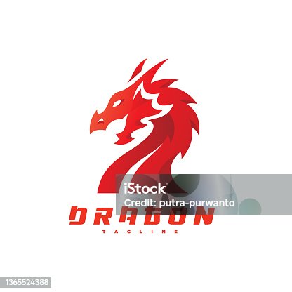 istock Modern dragon character logo design. Dragon vector icon with gradient color style 1365524388