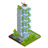 Modern ecologic skyscraper with many trees on every balcony. Ecology and green living in city, urban environment concept