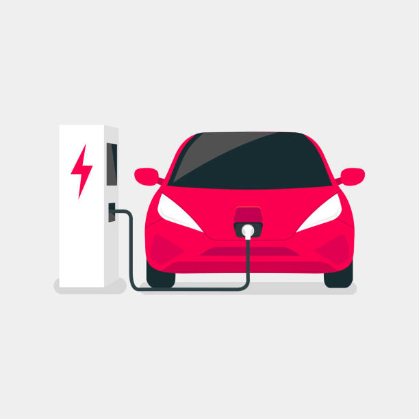 ilustrações de stock, clip art, desenhos animados e ícones de modern electric car charges on an electric vehicle ev charging station point. - car charger
