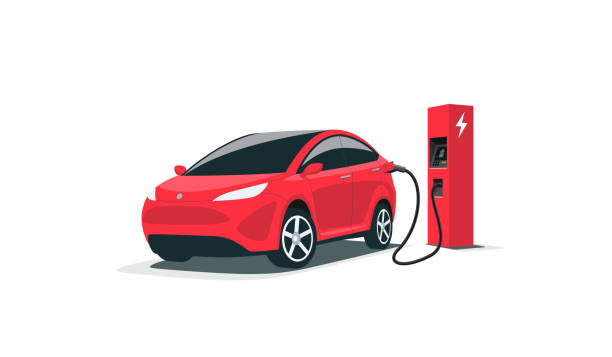 ilustrações de stock, clip art, desenhos animados e ícones de modern electric car charging parking at the charger station - car charger