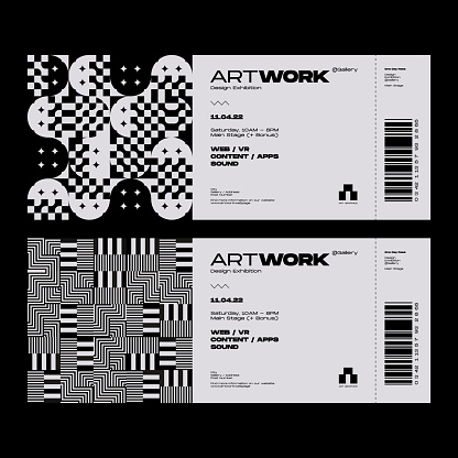 Modern exhibition ticket template layout made with abstract vector geometric shapes