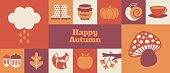 Minimalist and modern banner design for Autumn / Fall Season with related icons and symbols with a hint of vintage colors.