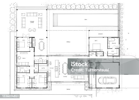 istock Modern Farm House Floor Plan Sketch 1336014851