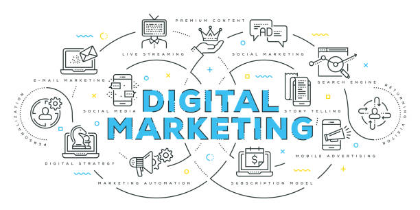 Modern Flat Line Design Concept of Digital Marketing Modern Flat Line Design Concept of Digital Marketing email campaign stock illustrations