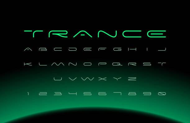 Modern font. Futuristic vector alphabet. Wide letters. Modern font. Futuristic vector alphabet. Wide abstract letters techno music stock illustrations