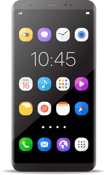 Modern frameless smartphone isolated on white background. Vector flat design elements Vector illustration mobile app stock illustrations