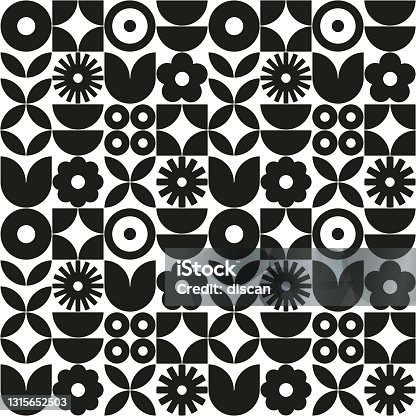 istock Modern geometric flower pattern. Retro Scandinavian style. 1315652503