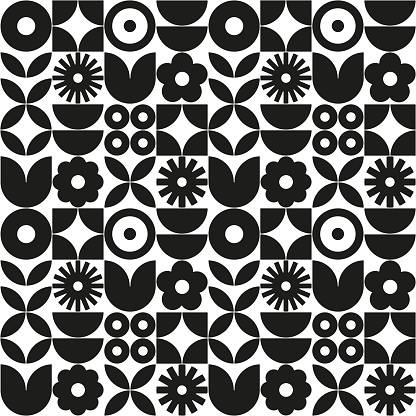 Modern geometric flower pattern. Retro Scandinavian style.