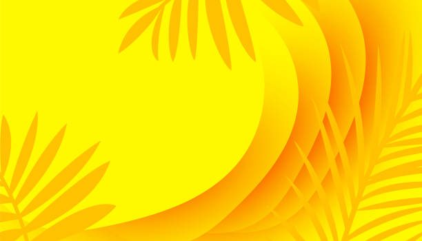 bildbanksillustrationer, clip art samt tecknat material och ikoner med modern grafisk design vågig färgglad gul bakgrund med tropiska siluettblad - läsa sommar