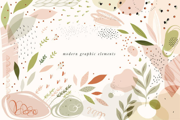 Modern Graphic Elements_01 Create your own design with these graphic items. Trendy geometric forms, textures, strokes, abstract and floral decor elements. femininity stock illustrations