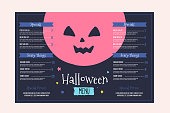 Modern Halloween menu design. Food design for special holiday. Autumn background, spooky flyer for reastaurant.