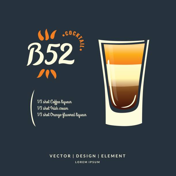 Modern hand drawn lettering label for alcohol cocktail B 52. Calligraphy brush and ink Modern hand drawn lettering label for alcohol cocktail B 52. Calligraphy brush and ink. Handwritten inscriptions for layout and template. Vector illustration. fancy letter b silhouettes stock illustrations