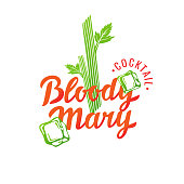 Modern hand drawn lettering label for alcohol cocktail Bloody Mary. Handwritten inscriptions for layout and template. Vector illustration of text.