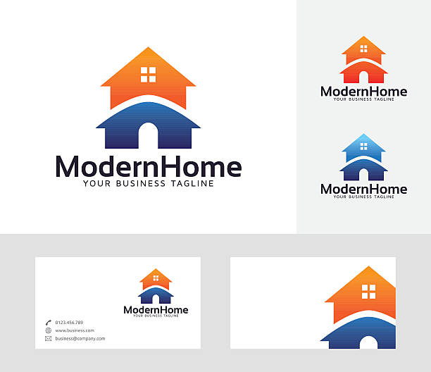 Modern Home vector logo Modern Home vector logo with business card template roofing business card stock illustrations
