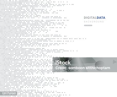 istock Modern horizontal silver color pixel banner. Abstract digital data technology square gray pattern on white color background. Minimal flat template design. Vector illustration 1311757061
