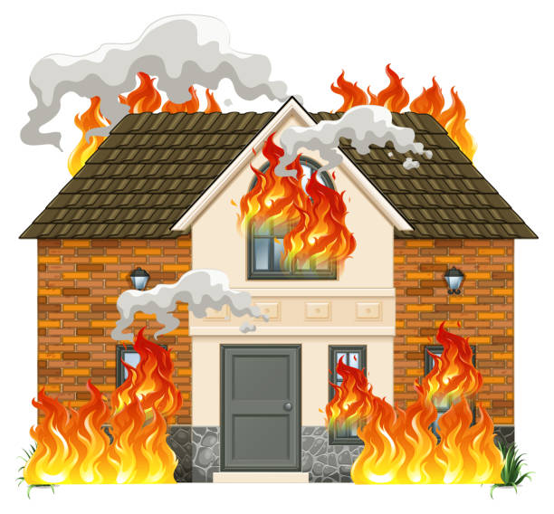 A modern house on fire A modern house on fire illustration house fire stock illustrations