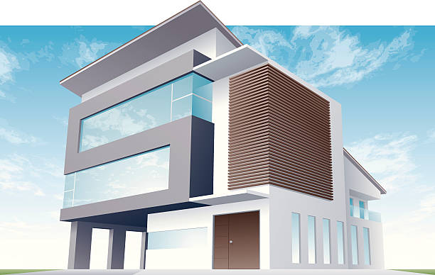 modern house Modern minimalist house with sky as the background. modern house stock illustrations