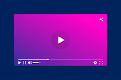 istock Modern interface video player. Template for applications and web technology. Blue background. 1145802089